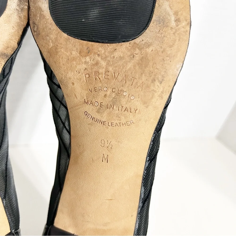 Vintage Prevata Black Textured Mesh Pleated Pointed Toe Kitten Heel Pumps Italy